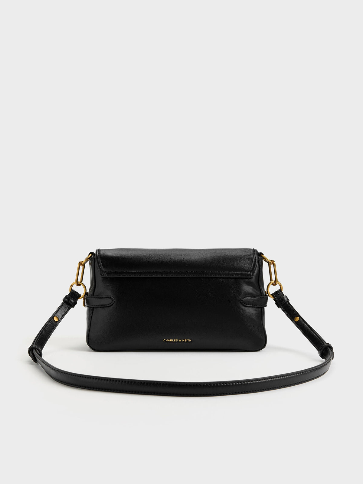 CHARLES & KEITH Smart Buy / Gwynne Metallic-Buckle Belted Shoulder Bag - Black