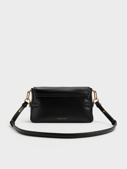 CHARLES & KEITH Smart Buy / Gwynne Metallic-Buckle Belted Shoulder Bag - Black