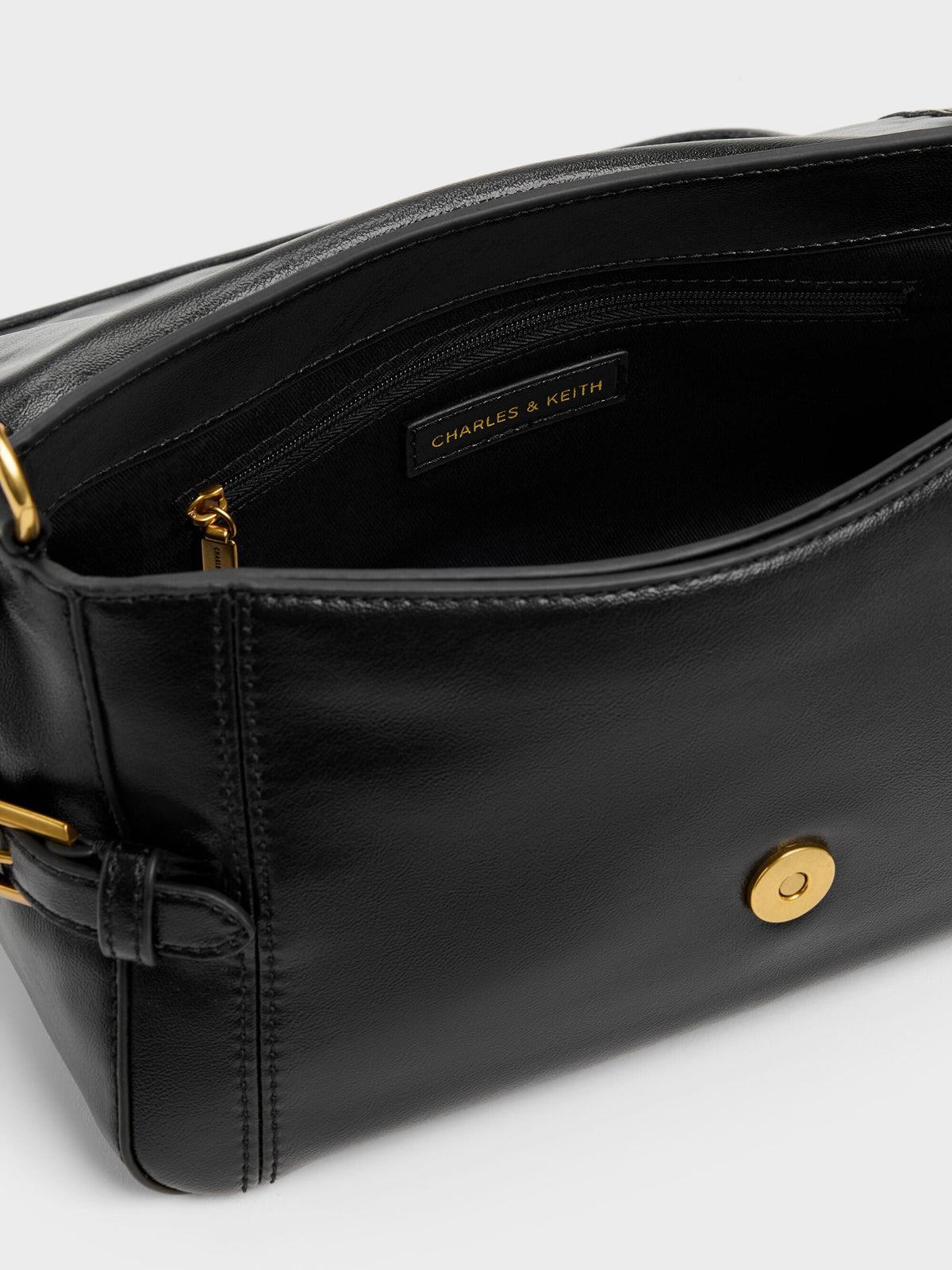 CHARLES & KEITH Smart Buy / Gwynne Metallic-Buckle Belted Shoulder Bag - Black