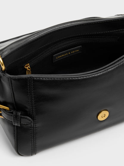 CHARLES & KEITH Smart Buy / Gwynne Metallic-Buckle Belted Shoulder Bag - Black