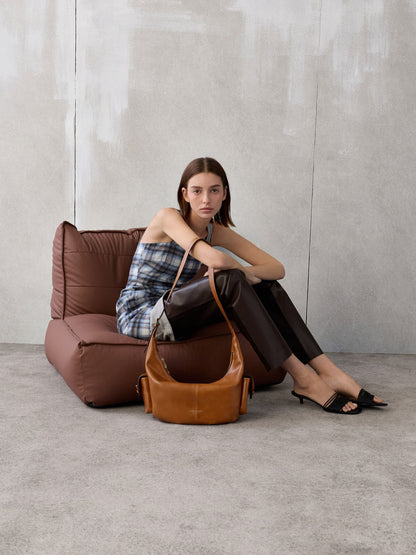 CHARLES & KEITH Special Offer / Large Bessie Side-Pocket Hobo Bag - Distressed Tan