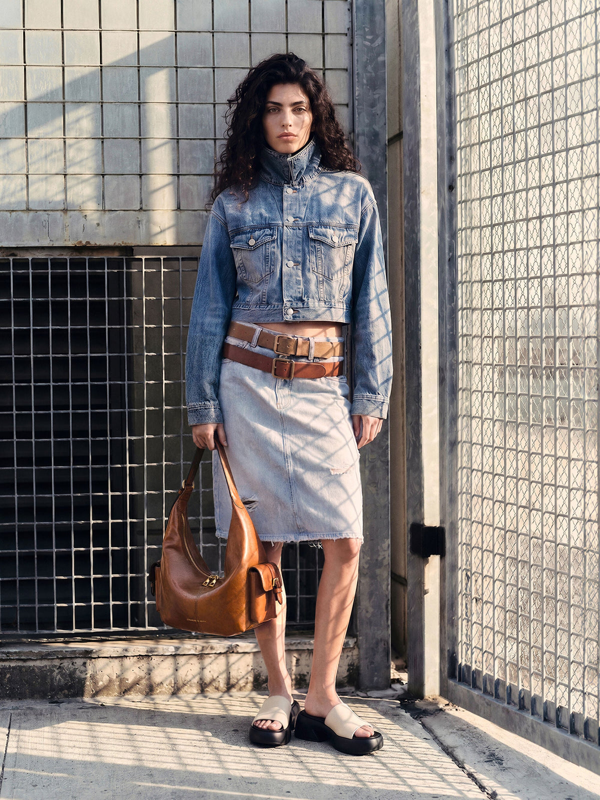 CHARLES & KEITH Special Offer / Large Bessie Side-Pocket Hobo Bag - Distressed Tan