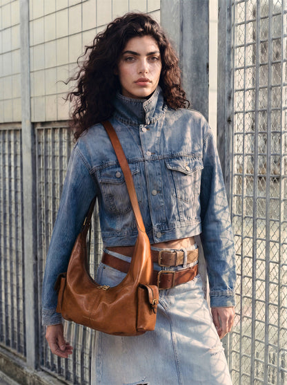 CHARLES & KEITH Special Offer / Large Bessie Side-Pocket Hobo Bag - Distressed Tan