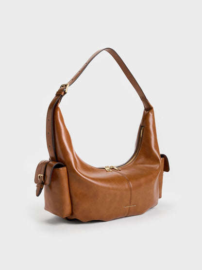 CHARLES & KEITH Special Offer / Large Bessie Side-Pocket Hobo Bag - Distressed Tan
