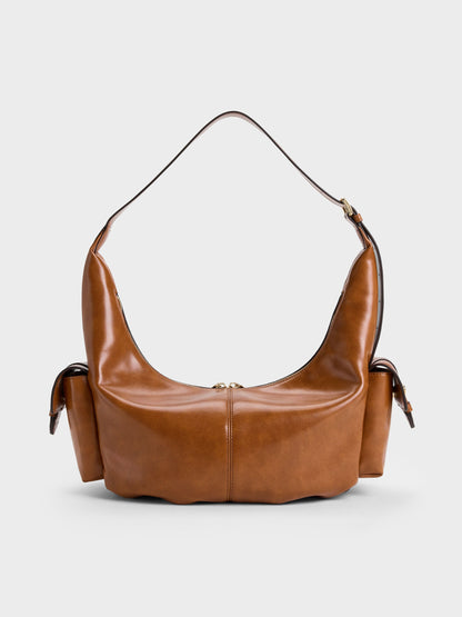 CHARLES & KEITH Special Offer / Large Bessie Side-Pocket Hobo Bag - Distressed Tan