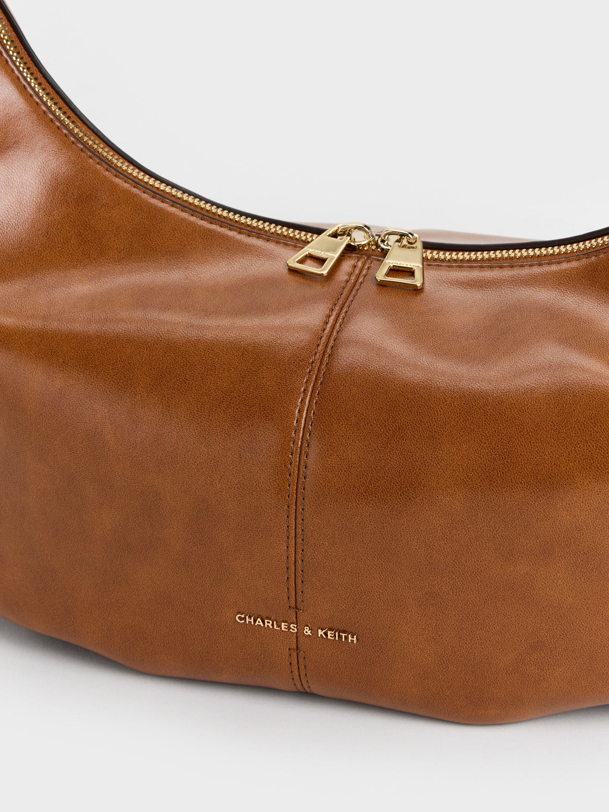CHARLES & KEITH Special Offer / Large Bessie Side-Pocket Hobo Bag - Distressed Tan