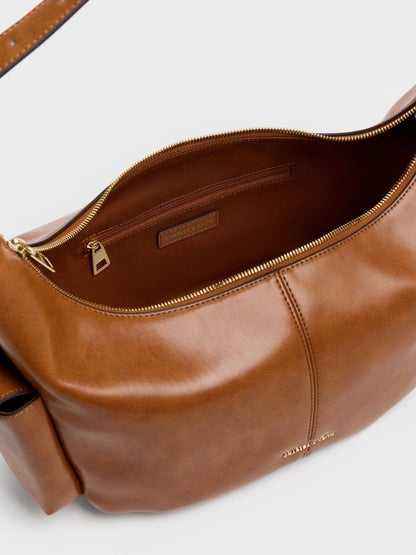 CHARLES & KEITH Special Offer / Large Bessie Side-Pocket Hobo Bag - Distressed Tan