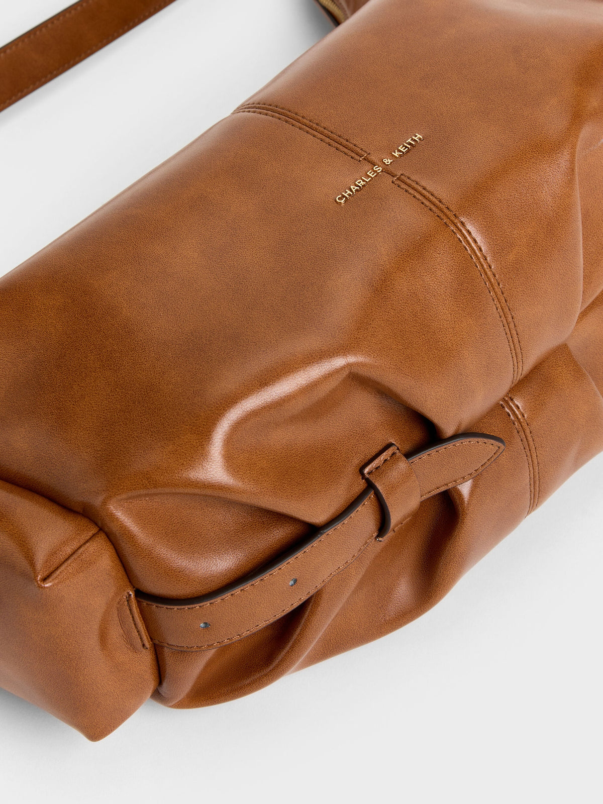 CHARLES & KEITH Special Offer / Large Bessie Side-Pocket Hobo Bag - Distressed Tan