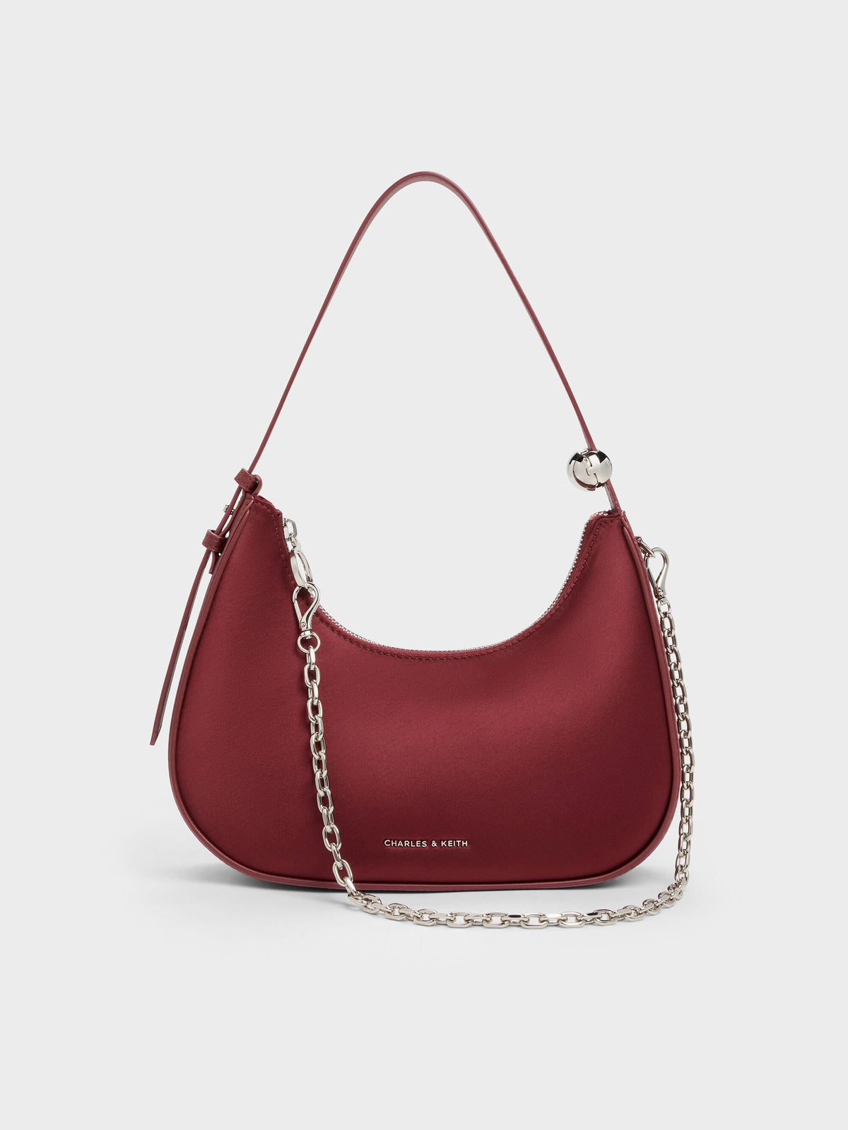 CHARLES & KEITH Value / Jesmyn Satin Chain Two-Way Bag - Burgundy