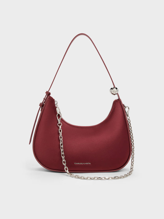 CHARLES & KEITH Value / Jesmyn Satin Chain Two-Way Bag - Burgundy