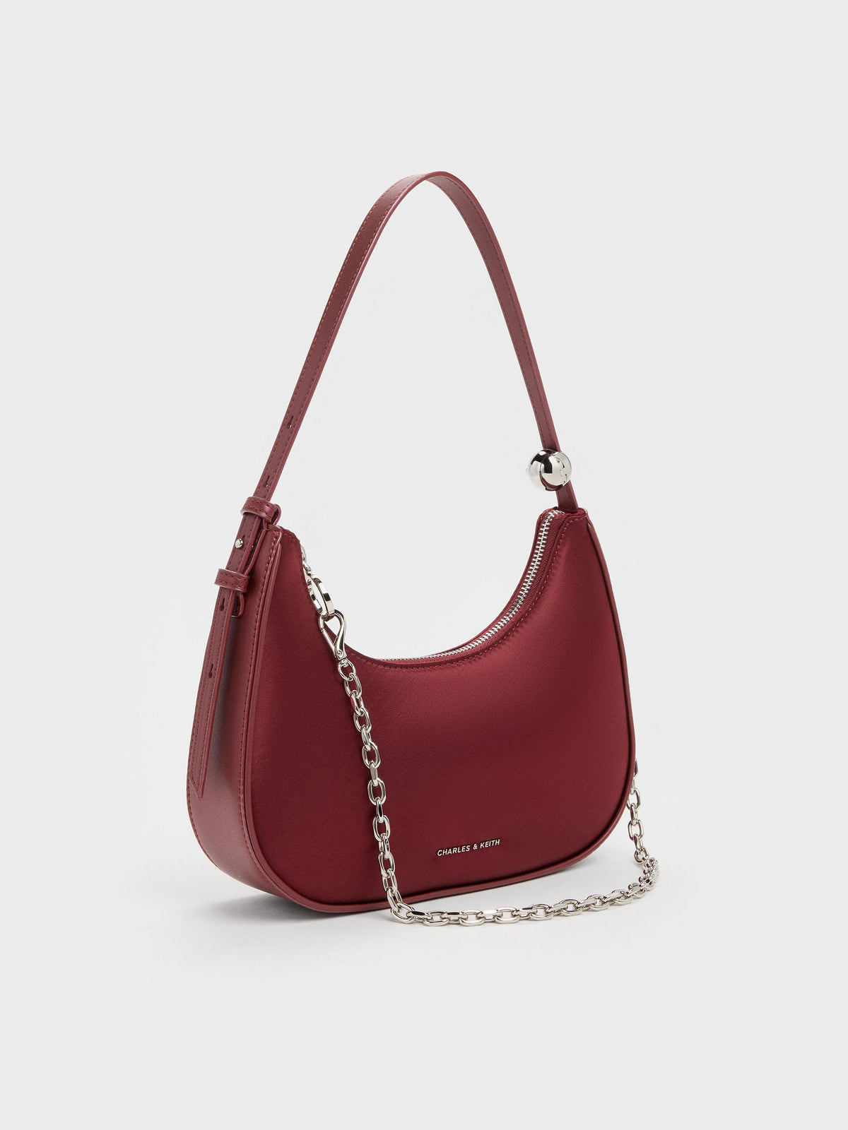 CHARLES & KEITH Value / Jesmyn Satin Chain Two-Way Bag - Burgundy
