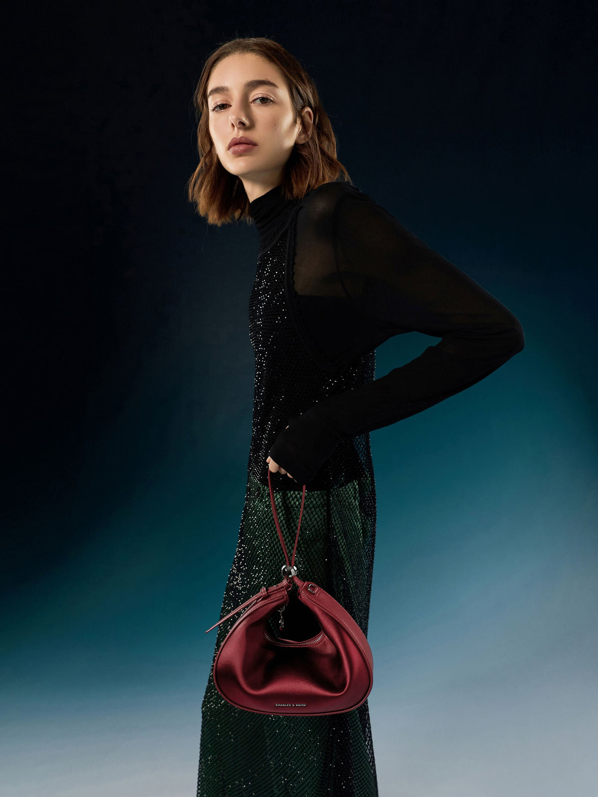 CHARLES & KEITH Value / Jesmyn Satin Chain Two-Way Bag - Burgundy