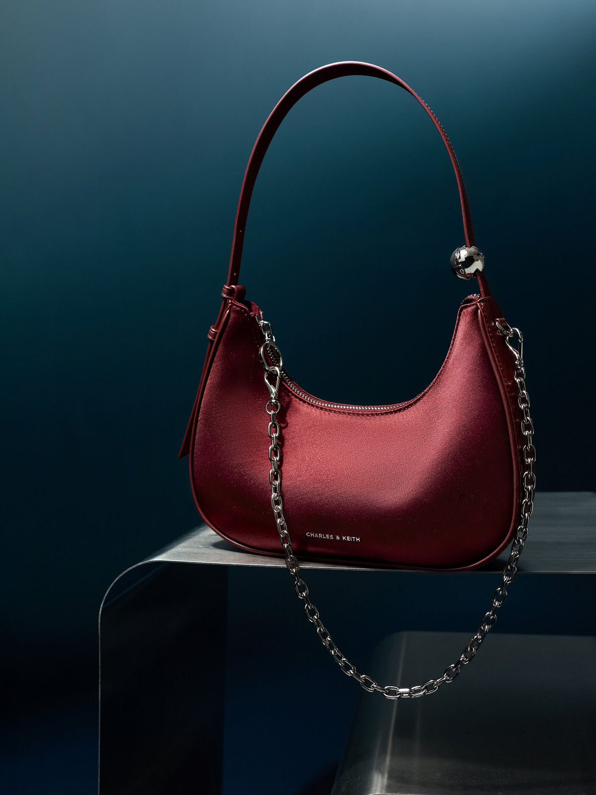 CHARLES & KEITH Value / Jesmyn Satin Chain Two-Way Bag - Burgundy