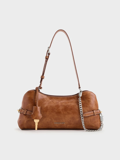 CHARLES & KEITH Top Pick / Delfina Chain Side-Belt Shoulder Bag - Distressed Tan