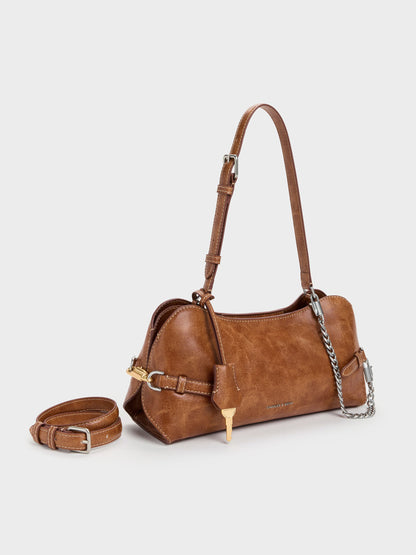 CHARLES & KEITH Top Pick / Delfina Chain Side-Belt Shoulder Bag - Distressed Tan