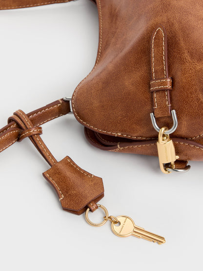 CHARLES & KEITH Top Pick / Delfina Chain Side-Belt Shoulder Bag - Distressed Tan
