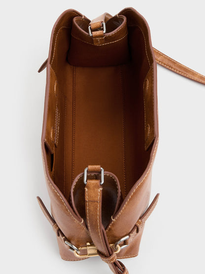 CHARLES & KEITH Top Pick / Delfina Chain Side-Belt Shoulder Bag - Distressed Tan