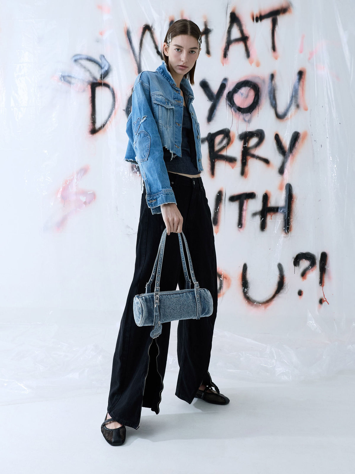 CHARLES & KEITH Classic / Rey Denim Elongated Shoulder Bag - Denim Blue