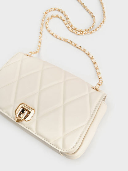 CHARLES & KEITH Best Price / Arwen Diamond-Quilt Shoulder Bag - Cream