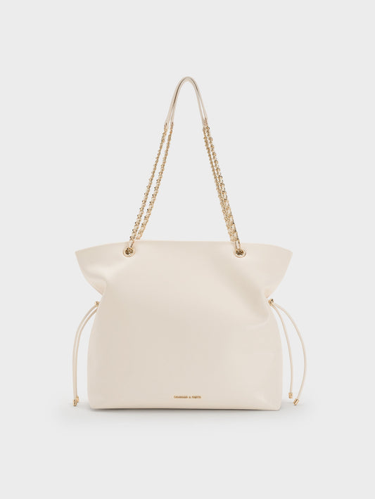 CHARLES & KEITH Classic / Arya Braided-Chain Tote Bag - Cream