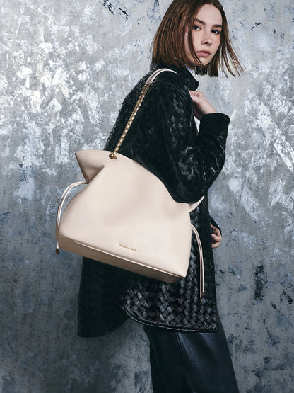 CHARLES & KEITH Classic / Arya Braided-Chain Tote Bag - Cream
