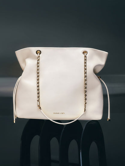 CHARLES & KEITH Classic / Arya Braided-Chain Tote Bag - Cream