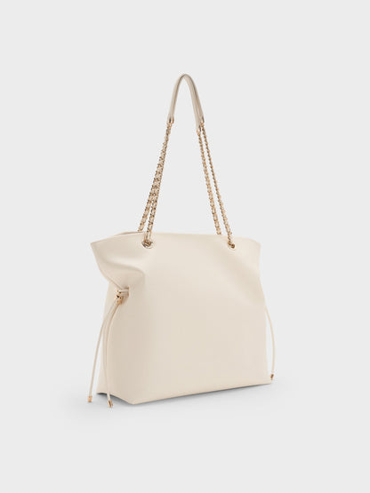 CHARLES & KEITH Classic / Arya Braided-Chain Tote Bag - Cream