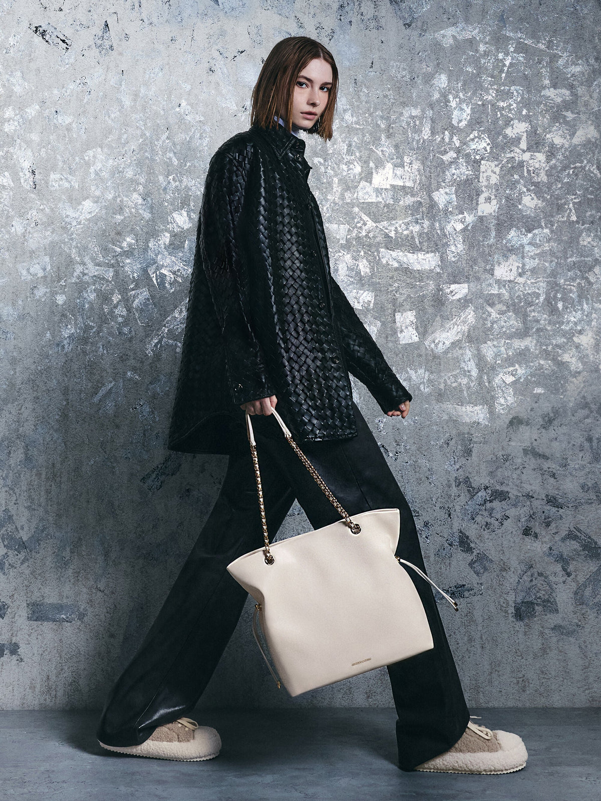 CHARLES & KEITH Classic / Arya Braided-Chain Tote Bag - Cream