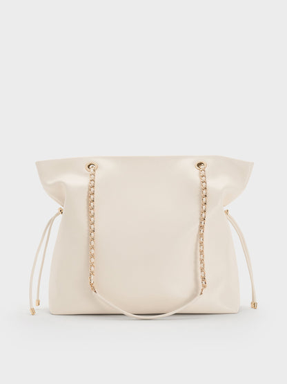 CHARLES & KEITH Classic / Arya Braided-Chain Tote Bag - Cream