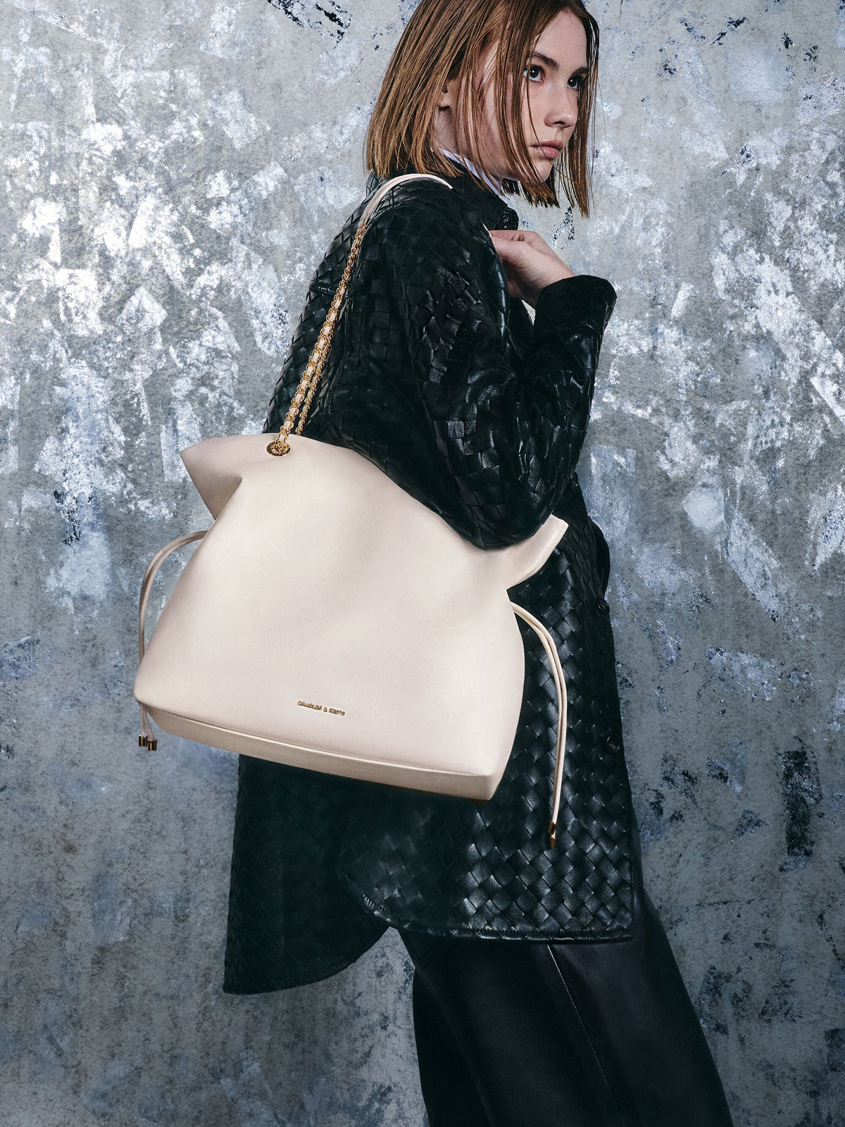 CHARLES & KEITH Classic / Arya Braided-Chain Tote Bag - Cream