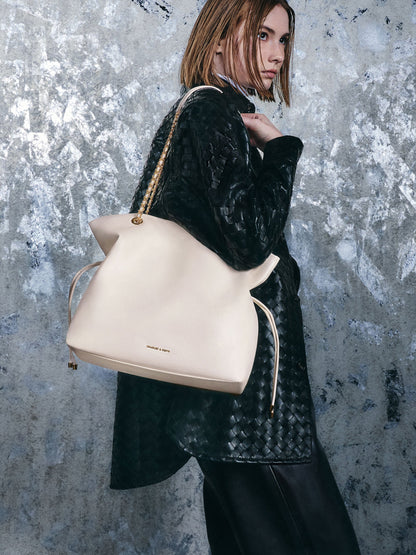 CHARLES & KEITH Classic / Arya Braided-Chain Tote Bag - Cream