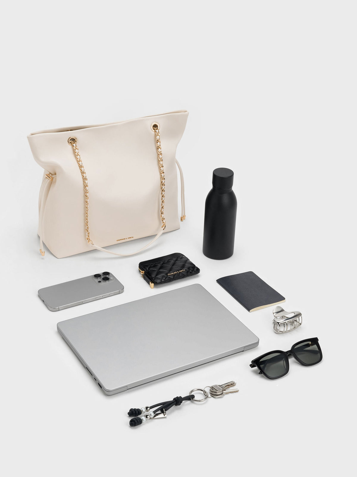 CHARLES & KEITH Classic / Arya Braided-Chain Tote Bag - Cream