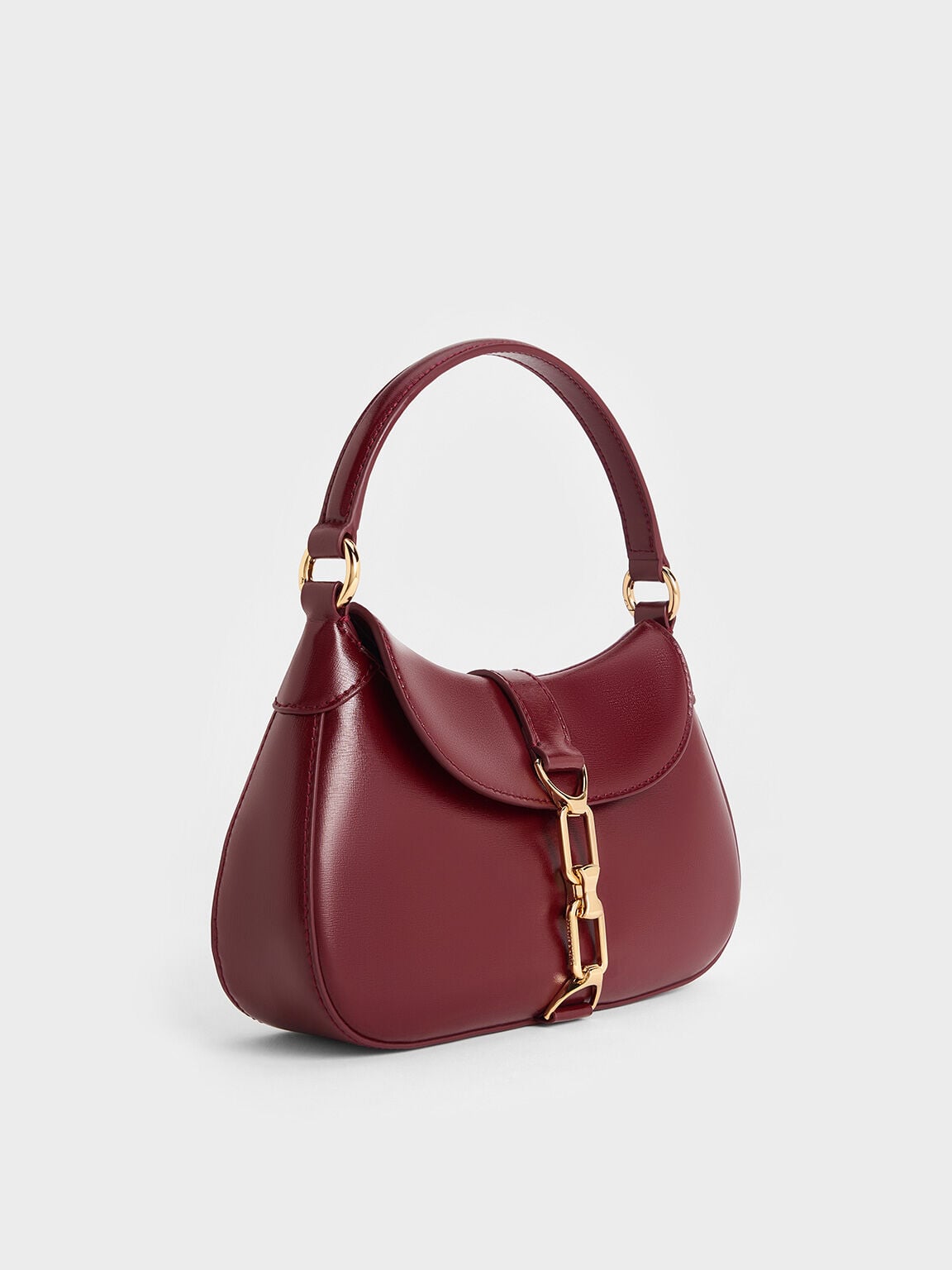 CHARLES & KEITH Classic / Agatha Chain-Accent Hobo Bag - Burgundy