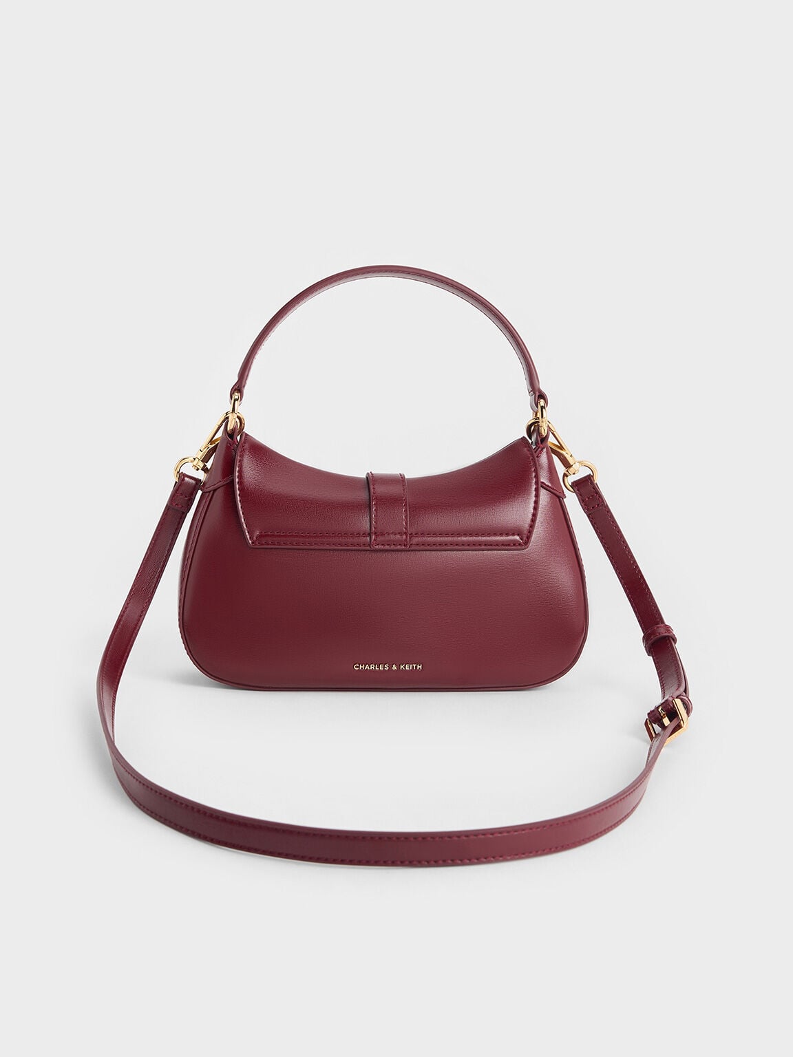 CHARLES & KEITH Classic / Agatha Chain-Accent Hobo Bag - Burgundy