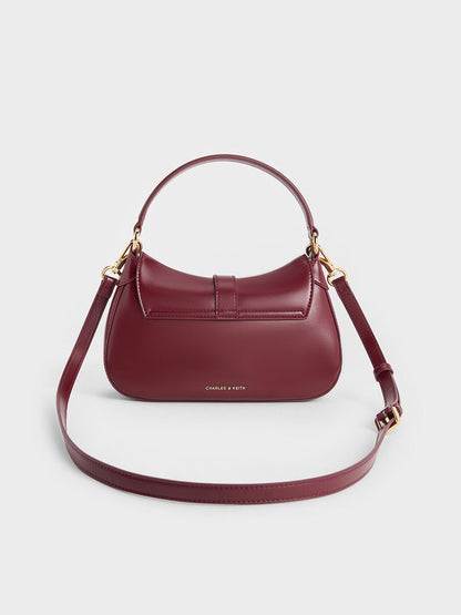CHARLES & KEITH Classic / Agatha Chain-Accent Hobo Bag - Burgundy
