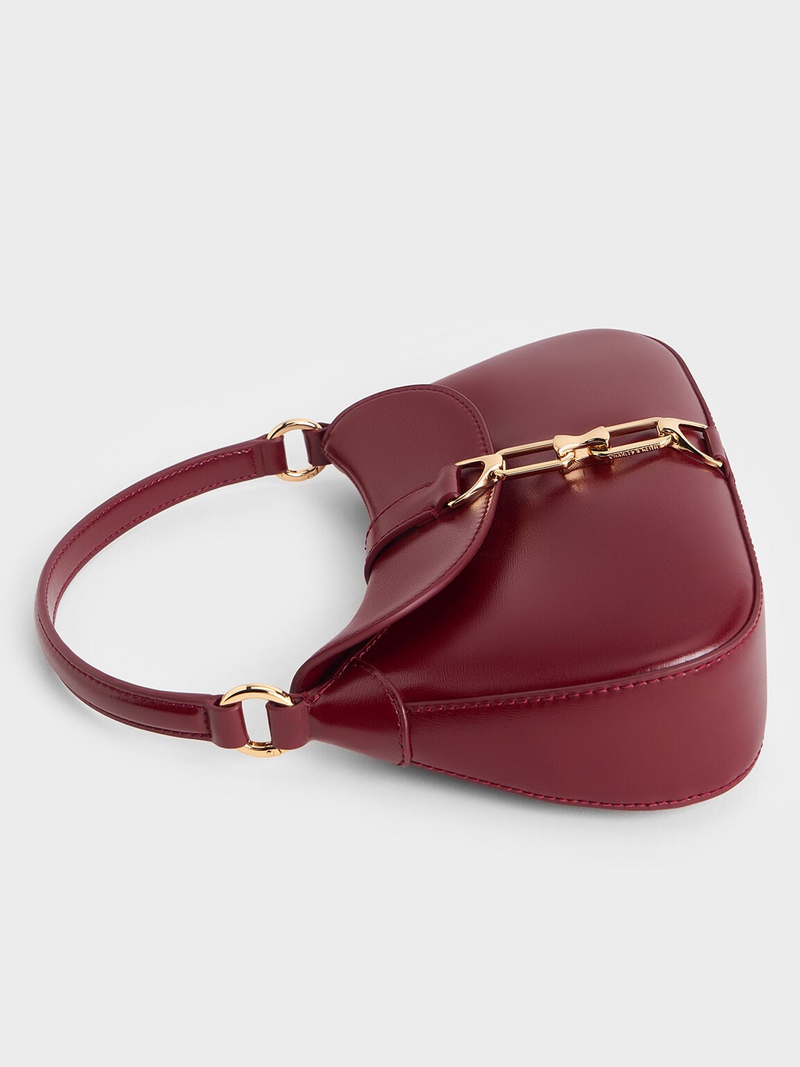CHARLES & KEITH Classic / Agatha Chain-Accent Hobo Bag - Burgundy