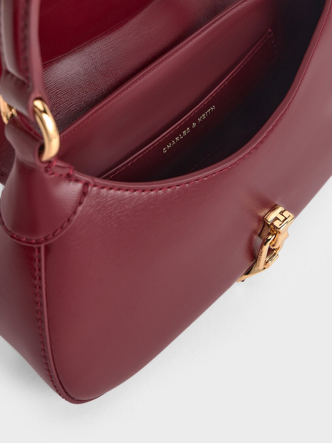 CHARLES & KEITH Classic / Agatha Chain-Accent Hobo Bag - Burgundy