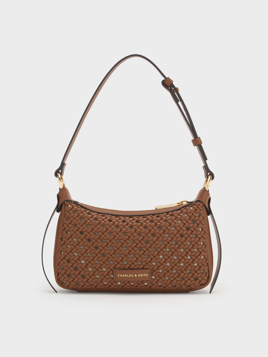 CHARLES & KEITH Top Pick / Mini Calla Woven Shoulder Bag - Chocolate