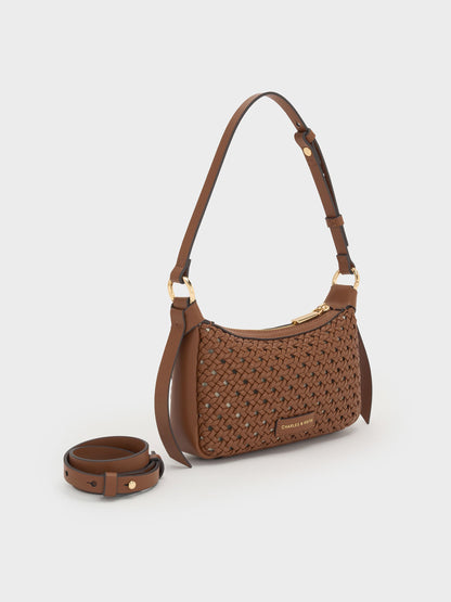 CHARLES & KEITH Top Pick / Mini Calla Woven Shoulder Bag - Chocolate