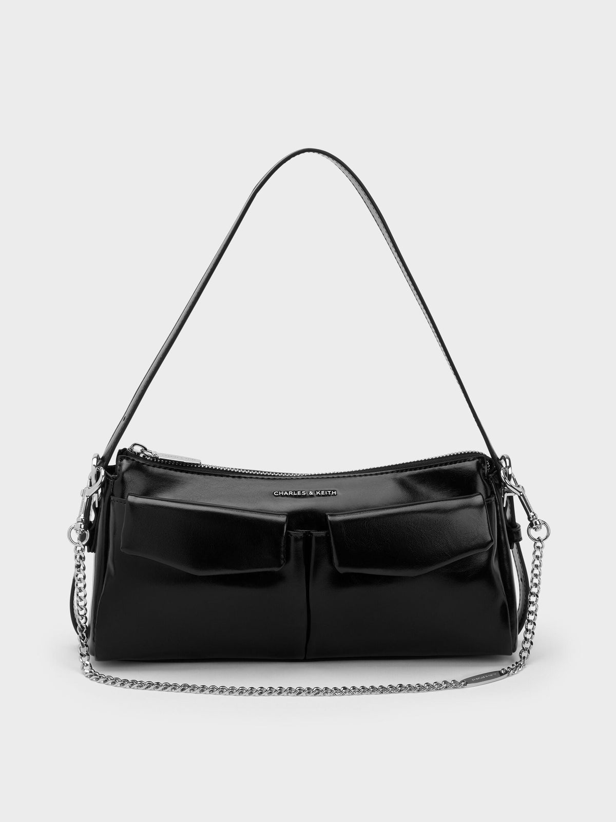 CHARLES & KEITH Latest / Rachel Front-Pocket Chain Shoulder Bag - Noir