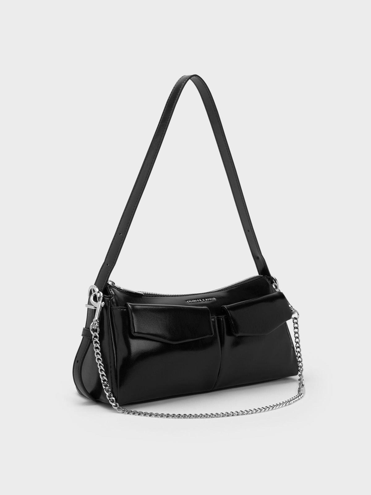 CHARLES & KEITH Latest / Rachel Front-Pocket Chain Shoulder Bag - Noir