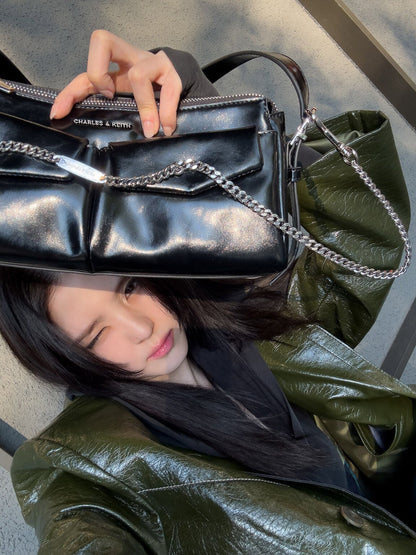 CHARLES & KEITH Latest / Rachel Front-Pocket Chain Shoulder Bag - Noir