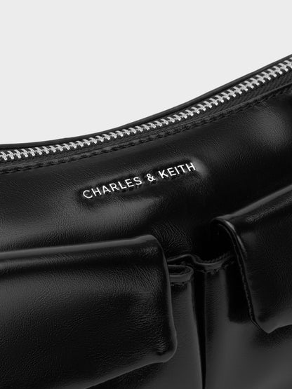 CHARLES & KEITH Latest / Rachel Front-Pocket Chain Shoulder Bag - Noir
