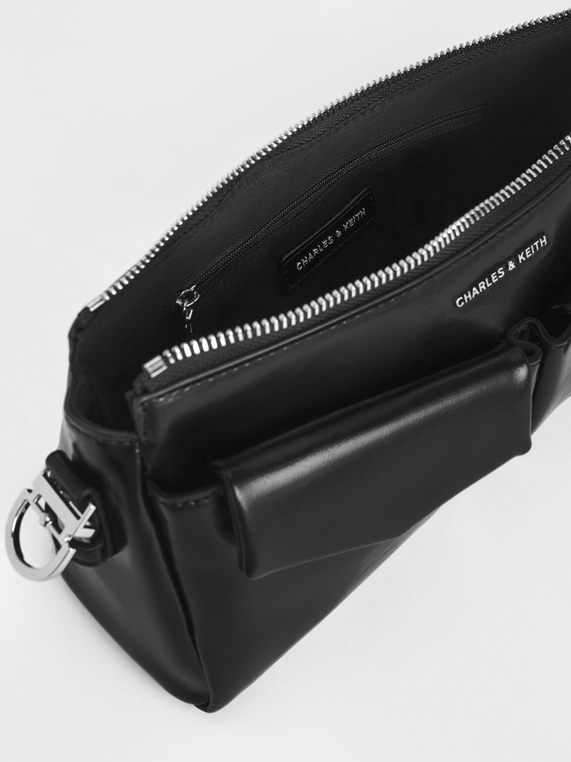 CHARLES & KEITH Latest / Rachel Front-Pocket Chain Shoulder Bag - Noir