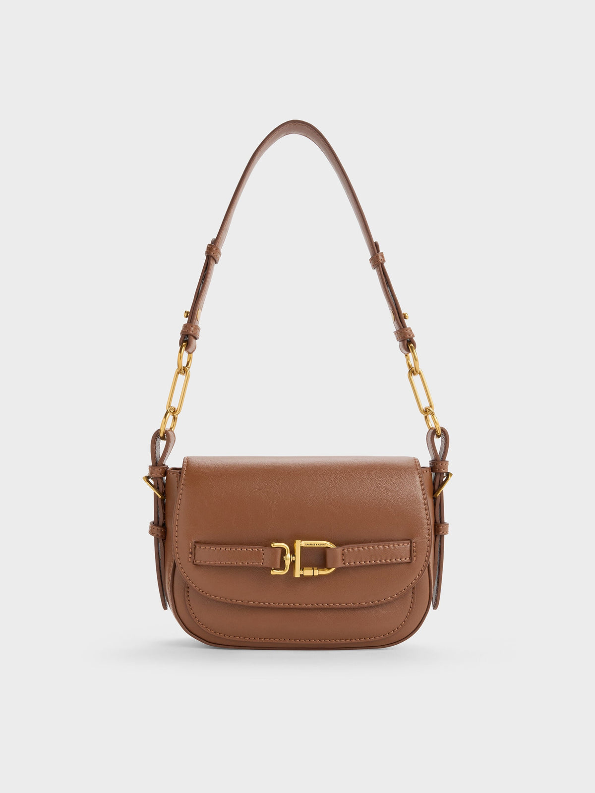 CHARLES & KEITH Quality / Gwynne Metallic-Accent Crossbody Bag - Chocolate