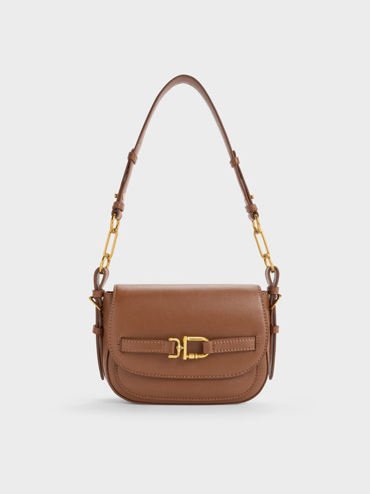 CHARLES & KEITH Quality / Gwynne Metallic-Accent Crossbody Bag - Chocolate