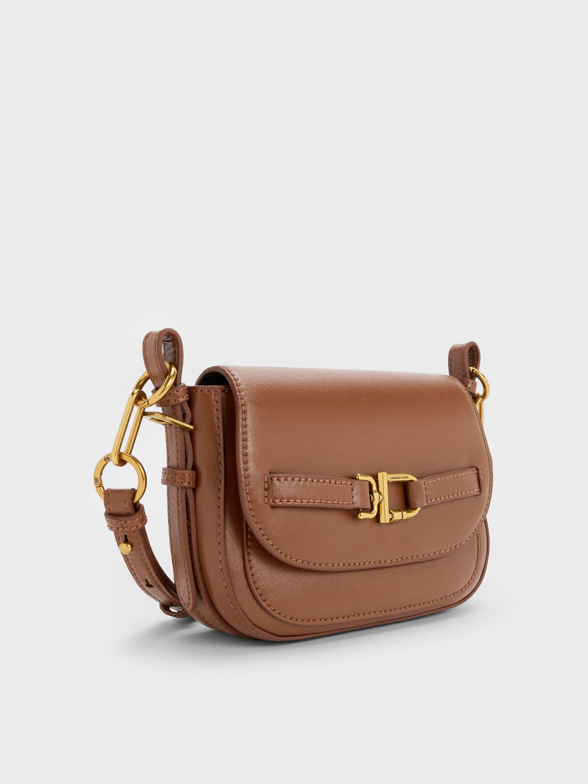 CHARLES & KEITH Quality / Gwynne Metallic-Accent Crossbody Bag - Chocolate