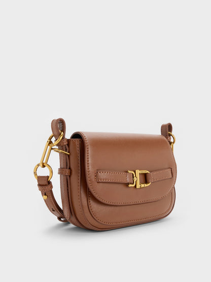 CHARLES & KEITH Quality / Gwynne Metallic-Accent Crossbody Bag - Chocolate
