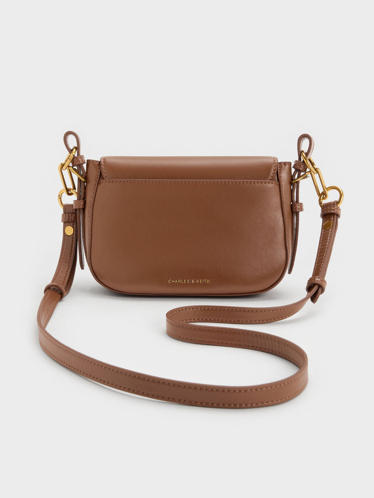 CHARLES & KEITH Quality / Gwynne Metallic-Accent Crossbody Bag - Chocolate
