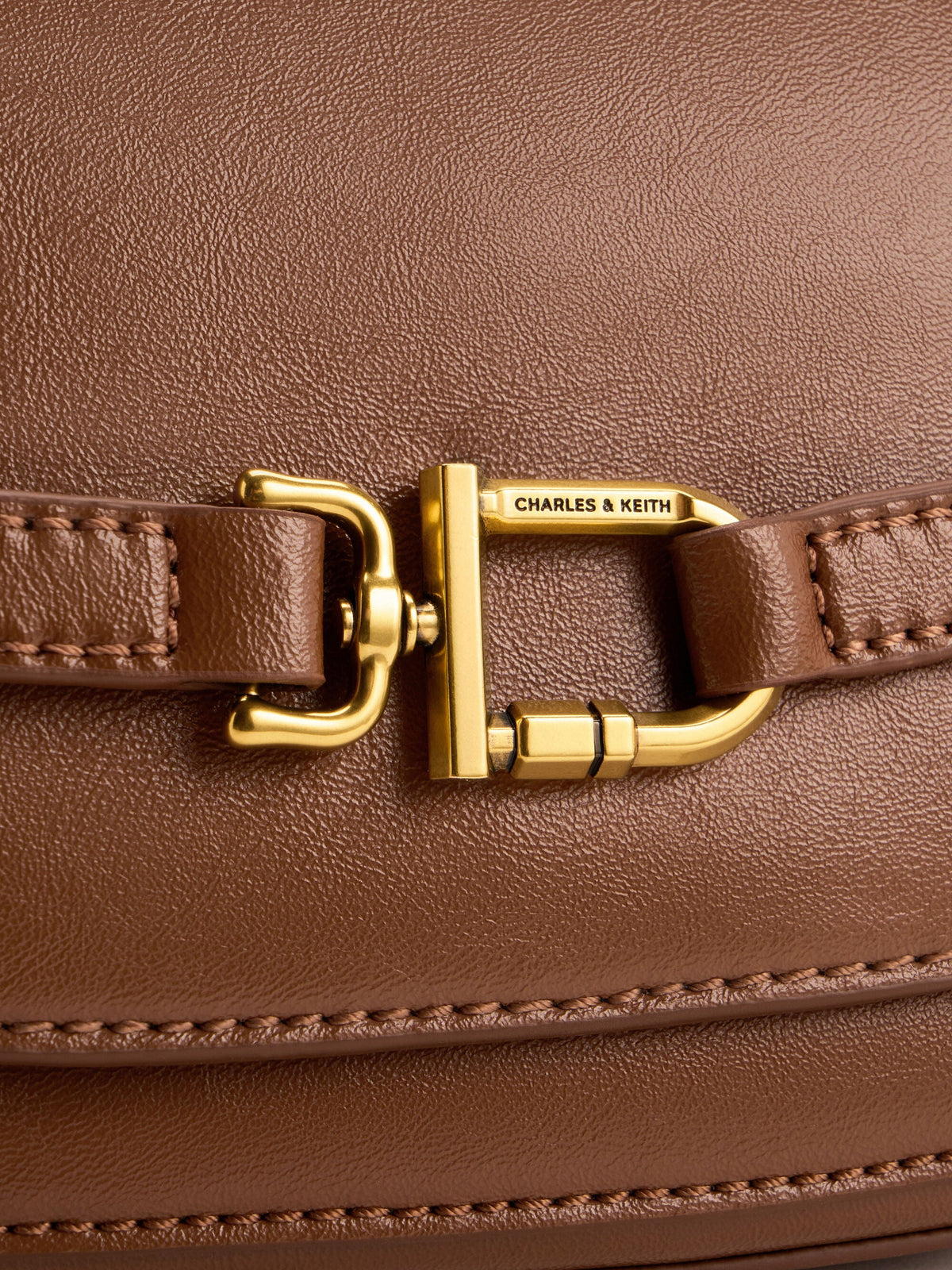 CHARLES & KEITH Quality / Gwynne Metallic-Accent Crossbody Bag - Chocolate